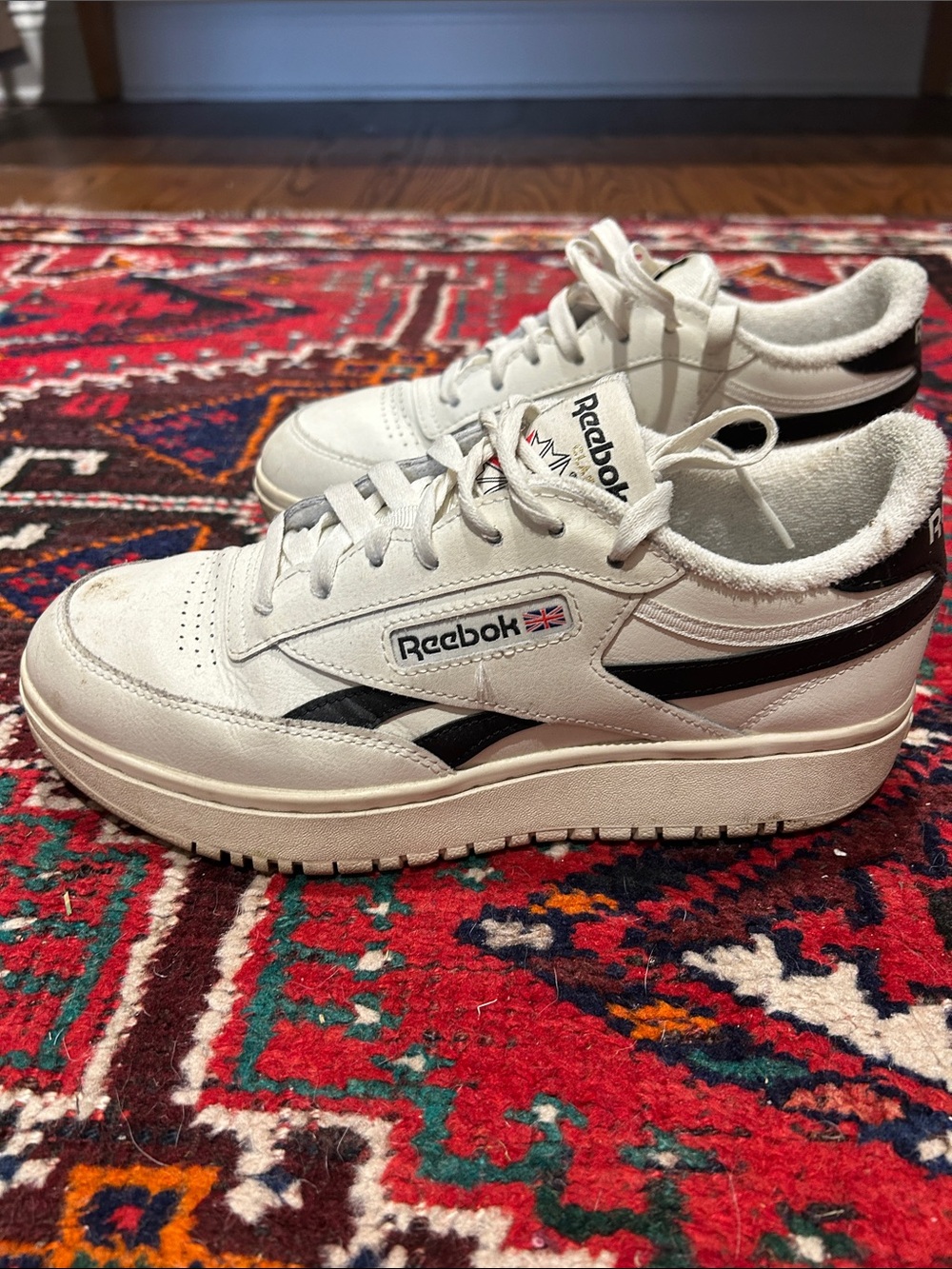 Reebok Women’s Club C Double Revenge White Sneakers with Black Accents